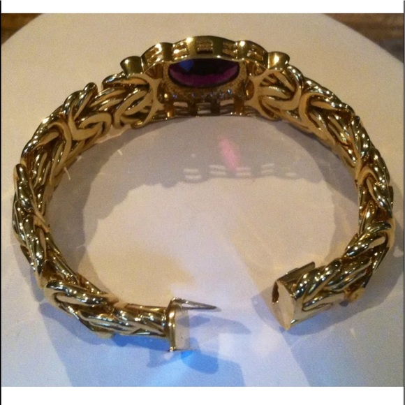 14K YG African Amethyst Diamond Byzantine Bracelet - Picture 5 of 12
